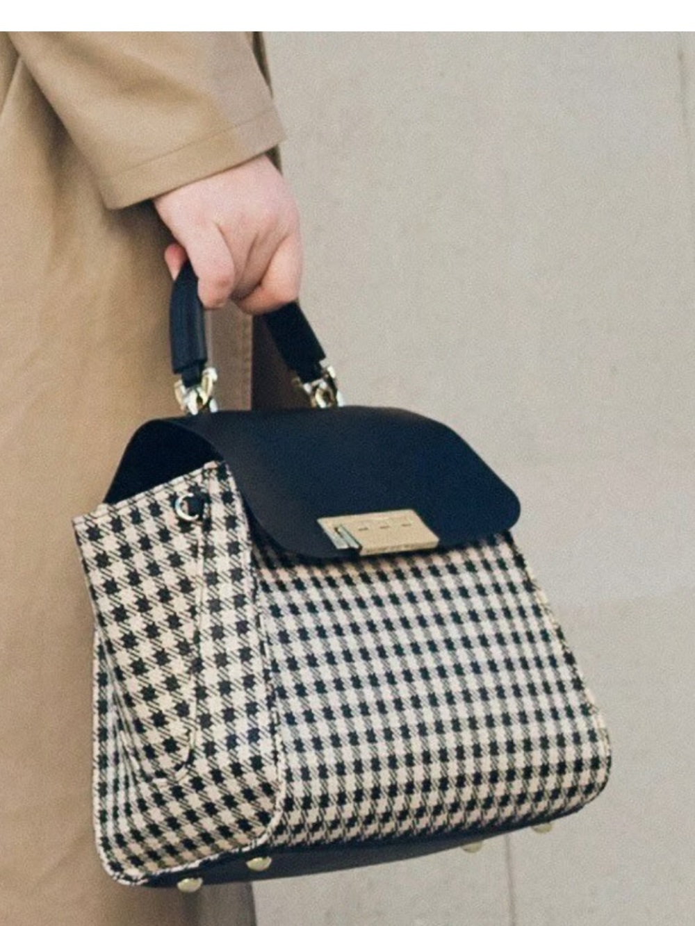Zac Posen Black & White Houndstooth Top-Handle Satchel
